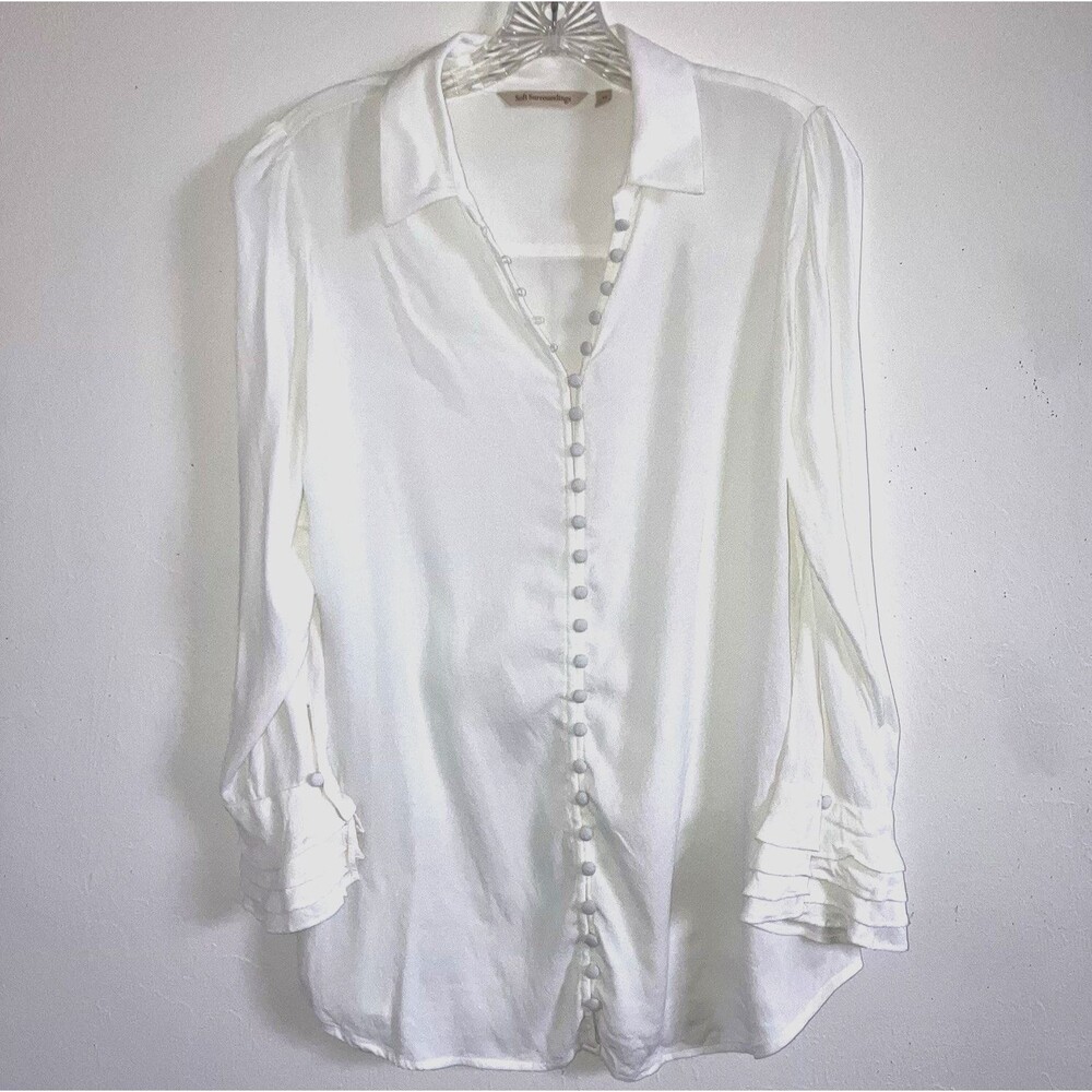 SOFT SURROUNDINGS PS White Long Bell Sleeve Button Tunic Blouse Petite Small